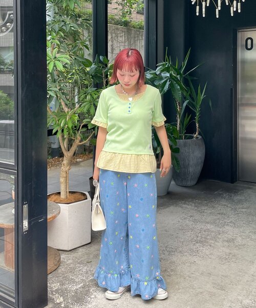 HELLO.SANFRANCISCO(ハローサンフランシスコ)の「【HELLO.SANFRANCISCO/ハローサンフランシスコ】裾フリル星柄刺繍デニム(デニムパンツ・レディース・サックスブルー/ブルー・MEDIUM/SMALL)」の14枚目の写真