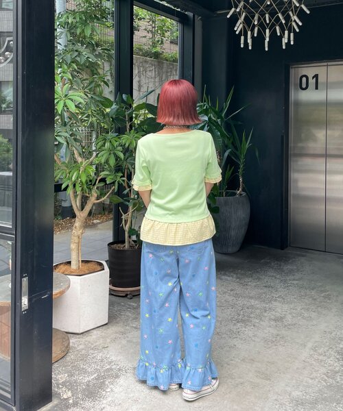 HELLO.SANFRANCISCO(ハローサンフランシスコ)の「【HELLO.SANFRANCISCO/ハローサンフランシスコ】裾フリル星柄刺繍デニム(デニムパンツ・レディース・サックスブルー/ブルー・MEDIUM/SMALL)」の16枚目の写真