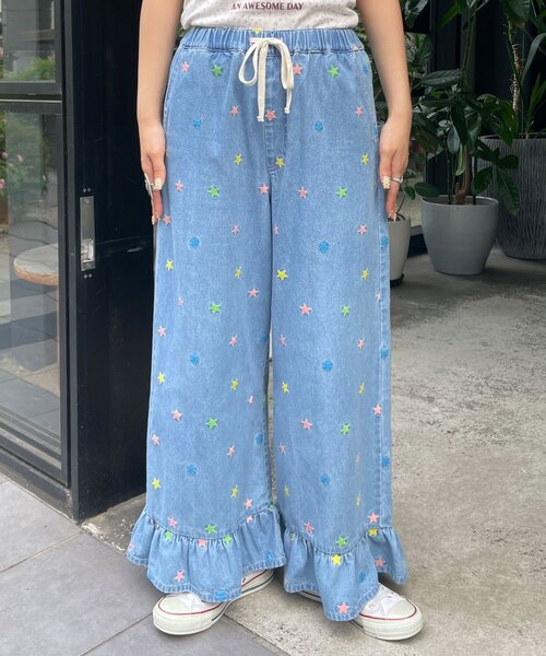 HELLO.SANFRANCISCO(ハローサンフランシスコ)の「【HELLO.SANFRANCISCO/ハローサンフランシスコ】裾フリル星柄刺繍デニム(デニムパンツ・レディース・サックスブルー/ブルー・MEDIUM/SMALL)」の17枚目の写真