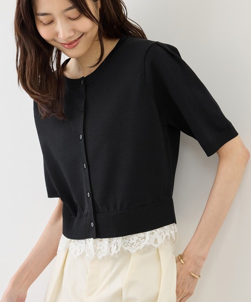 ROPE' PICNIC（ロペピクニック）の「裾レースドッキングハーフスリーブカーディガン（カーディガン/ボレロ・レディース・キナリ/サックスブルー/ブラック・FREE）」の10枚目の写真