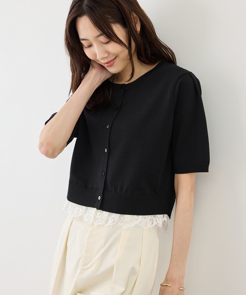 ROPE' PICNIC（ロペピクニック）の「裾レースドッキングハーフスリーブカーディガン（カーディガン/ボレロ・レディース・キナリ/サックスブルー/ブラック・FREE）」の14枚目の写真