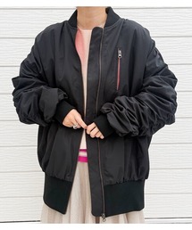 Q（キュー）の「【ご予約殺到中】MA-1ギャザーブルゾン　秋冬　アウター　撥水　防風　透湿　超軽量（MA-1）」