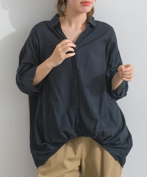 綿麻ミックス　バックプリーツスキッパーシャツ
