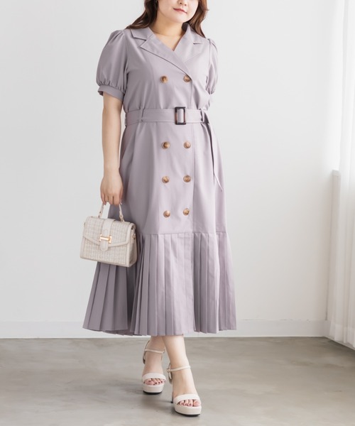 CLETTE(クレット)の「裾プリーツトレンチワンピース(ワンピース・レディース・ラベンダー/ライトベージュ/ネイビー・4L/LL/3L)」の1枚目の写真