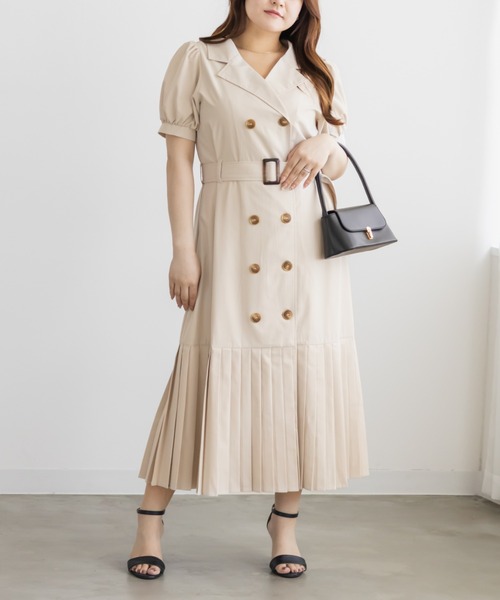 CLETTE(クレット)の「裾プリーツトレンチワンピース(ワンピース・レディース・ラベンダー/ライトベージュ/ネイビー・4L/LL/3L)」の11枚目の写真