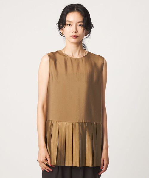 green label relaxing(グリーンレーベルリラクシング)の「プリーツ ドッキング ノースリーブ ブラウス(シャツ/ブラウス・レディース・ネイビー/ベージュ・FREE)」の12枚目の写真