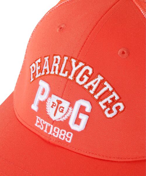 PEARLY GATES（パーリーゲイツ）の「【PEARLY GATES】カレッジロゴメッシュ×リサイクルツイルキャップ (UNISEX)（キャップ・レディース・オレンジ/ベージュ・FREE）」の10枚目の写真