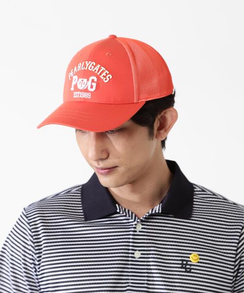 PEARLY GATES（パーリーゲイツ）の「【PEARLY GATES】カレッジロゴメッシュ×リサイクルツイルキャップ (UNISEX)（キャップ・レディース・オレンジ/ベージュ・FREE）」の15枚目の写真