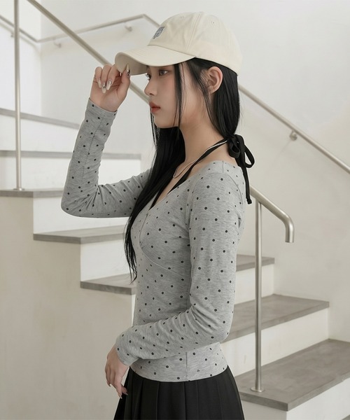 non-hedge(ノンヘッジ)の「ドット柄アンサンブル風ロンT(Tシャツ/カットソー・レディース・グレー/ブラック/オフホワイト・FREE)」の15枚目の写真