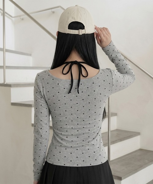 non-hedge(ノンヘッジ)の「ドット柄アンサンブル風ロンT(Tシャツ/カットソー・レディース・グレー/ブラック/オフホワイト・FREE)」の16枚目の写真