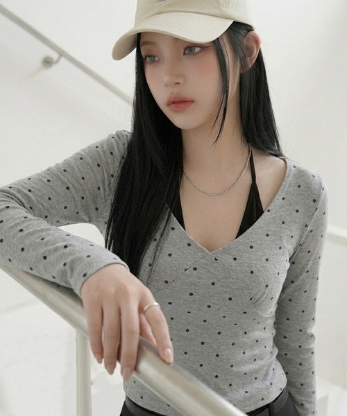 non-hedge(ノンヘッジ)の「ドット柄アンサンブル風ロンT(Tシャツ/カットソー・レディース・グレー/ブラック/オフホワイト・FREE)」の18枚目の写真