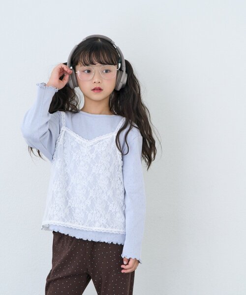 CIAOPANIC TYPY(チャオパニックティピー)の「【KIDS/ZOZO限】レースキャミ付き針抜きメロウトップス(Tシャツ/カットソー・キッズ・グレー/アイボリー/サックスブルー/ブラック・110/150/130)」の4枚目の写真