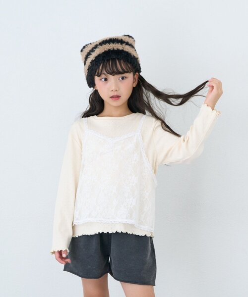 CIAOPANIC TYPY(チャオパニックティピー)の「【KIDS/ZOZO限】レースキャミ付き針抜きメロウトップス(Tシャツ/カットソー・キッズ・グレー/アイボリー/サックスブルー/ブラック・110/150/130)」の5枚目の写真