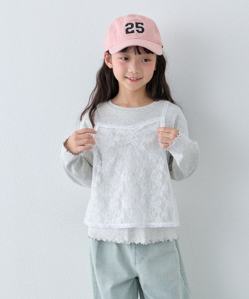 CIAOPANIC TYPY(チャオパニックティピー)の「【KIDS/ZOZO限】レースキャミ付き針抜きメロウトップス(Tシャツ/カットソー・キッズ・グレー/アイボリー/サックスブルー/ブラック・110/150/130)」の6枚目の写真