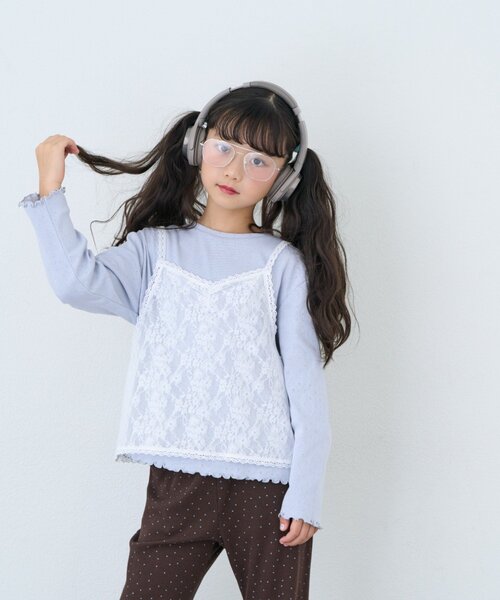 CIAOPANIC TYPY(チャオパニックティピー)の「【KIDS/ZOZO限】レースキャミ付き針抜きメロウトップス(Tシャツ/カットソー・キッズ・グレー/アイボリー/サックスブルー/ブラック・110/150/130)」の7枚目の写真