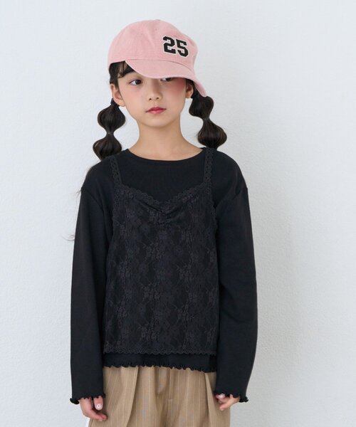 CIAOPANIC TYPY(チャオパニックティピー)の「【KIDS/ZOZO限】レースキャミ付き針抜きメロウトップス(Tシャツ/カットソー・キッズ・グレー/アイボリー/サックスブルー/ブラック・110/150/130)」の8枚目の写真