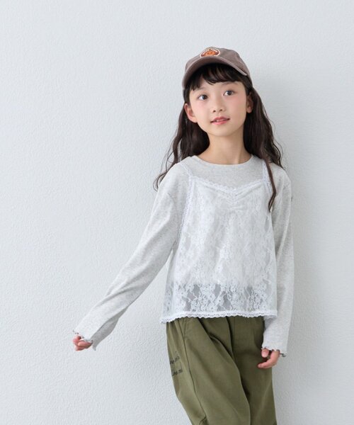 CIAOPANIC TYPY(チャオパニックティピー)の「【KIDS/ZOZO限】レースキャミ付き針抜きメロウトップス(Tシャツ/カットソー・キッズ・グレー/アイボリー/サックスブルー/ブラック・110/150/130)」の9枚目の写真