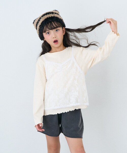 CIAOPANIC TYPY(チャオパニックティピー)の「【KIDS/ZOZO限】レースキャミ付き針抜きメロウトップス(Tシャツ/カットソー・キッズ・グレー/アイボリー/サックスブルー/ブラック・110/150/130)」の12枚目の写真