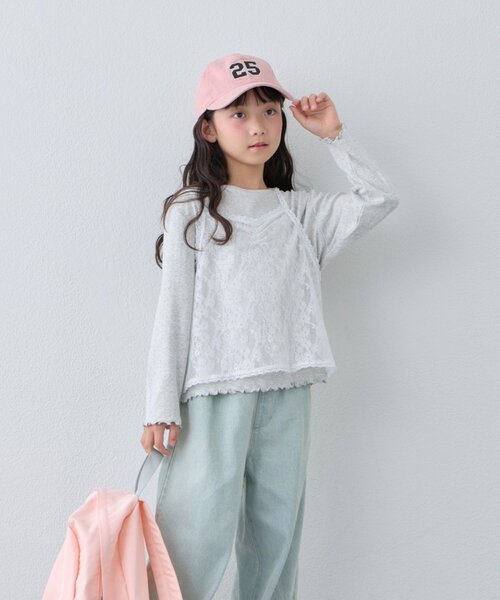 CIAOPANIC TYPY(チャオパニックティピー)の「【KIDS/ZOZO限】レースキャミ付き針抜きメロウトップス(Tシャツ/カットソー・キッズ・グレー/アイボリー/サックスブルー/ブラック・110/150/130)」の22枚目の写真