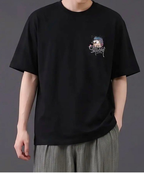 revertical(リバーティカル)の「ハリネズミ キャラクター アートグラフィック バックプリント 半袖Tシャツ(Tシャツ/カットソー・メンズ・ブラック/ホワイト・MEDIUM/LARGE)」の9枚目の写真