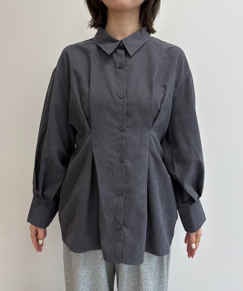 Thevon（ゼボン）の「ウエストタックスエードタッチシャツ（シャツ/ブラウス・レディース・アイボリー/チャコールグレー/ブラウン・FREE）」の16枚目の写真