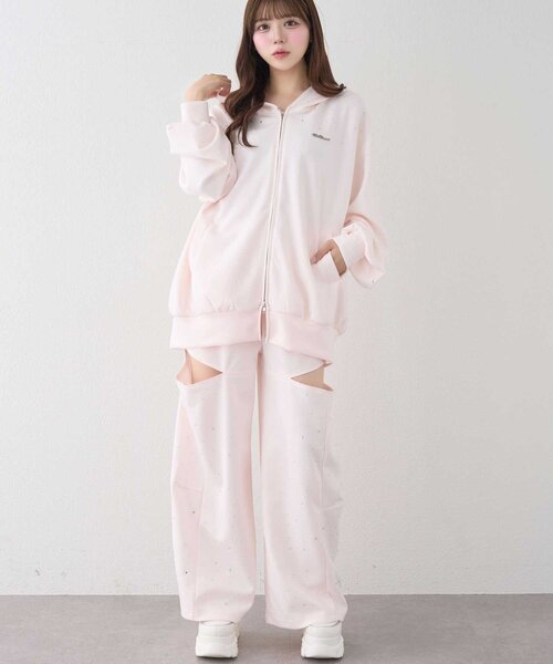Belle Charme(ベルシャルム)の「【Belle Charme】Twinkle Wide Sweart Pants(スウェットパンツ・レディース・チャコールグレー/ブラック/ピンク・LARGE/MEDIUM)」の3枚目の写真