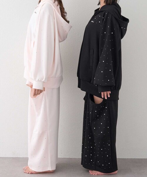 Belle Charme(ベルシャルム)の「【Belle Charme】Twinkle Wide Sweart Pants(スウェットパンツ・レディース・チャコールグレー/ブラック/ピンク・LARGE/MEDIUM)」の4枚目の写真