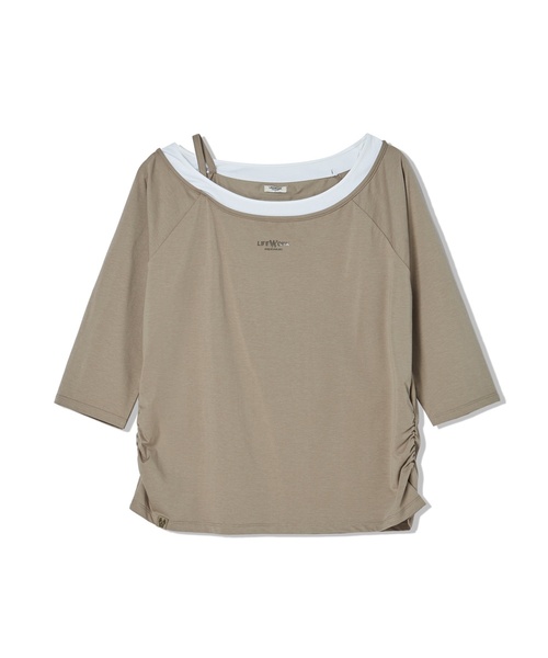 LIFE WORK(ライフワーク)の「レディース ボートネックレイヤード7部Tシャツ(Tシャツ/カットソー・レディース・ピンク/ベージュ/ブラック・SMALL/MEDIUM)」の3枚目の写真