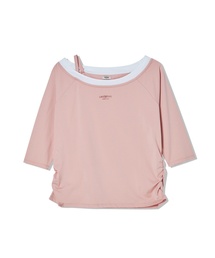 レディース ボートネックレイヤード7部Tシャツ