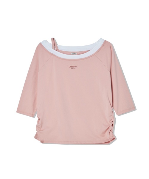 LIFE WORK(ライフワーク)の「レディース ボートネックレイヤード7部Tシャツ(Tシャツ/カットソー・レディース・ピンク/ベージュ/ブラック・SMALL/MEDIUM)」の1枚目の写真