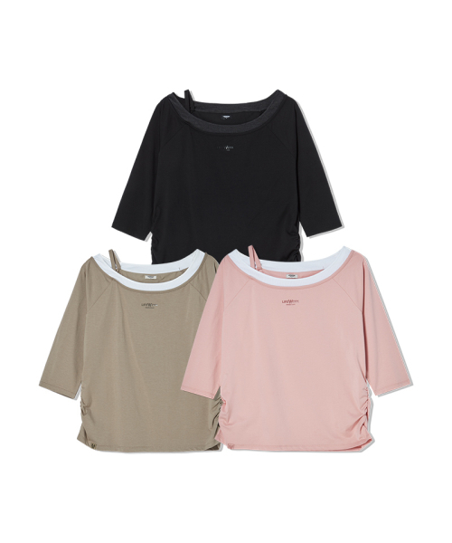 LIFE WORK(ライフワーク)の「レディース ボートネックレイヤード7部Tシャツ(Tシャツ/カットソー・レディース・ピンク/ベージュ/ブラック・SMALL/MEDIUM)」の4枚目の写真