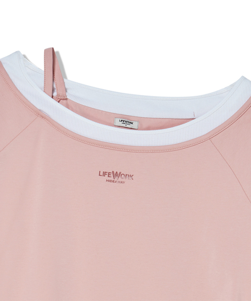 LIFE WORK(ライフワーク)の「レディース ボートネックレイヤード7部Tシャツ(Tシャツ/カットソー・レディース・ピンク/ベージュ/ブラック・SMALL/MEDIUM)」の5枚目の写真