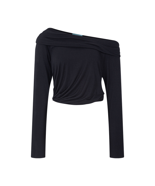 PLEASENOFOLLOW(プリーズノーフォロー)の「Bree Unbal Shirring Long Sleeve Top (Black)(Tシャツ/カットソー・レディース・その他・FREE)」の3枚目の写真