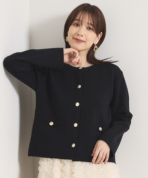 ITS'DEMO（イッツデモ）の「【花粉防止】ニットジャケット（ノーカラージャケット・レディース・ダークブラウン/ブラック/チャコールグレー・00）」の2枚目の写真