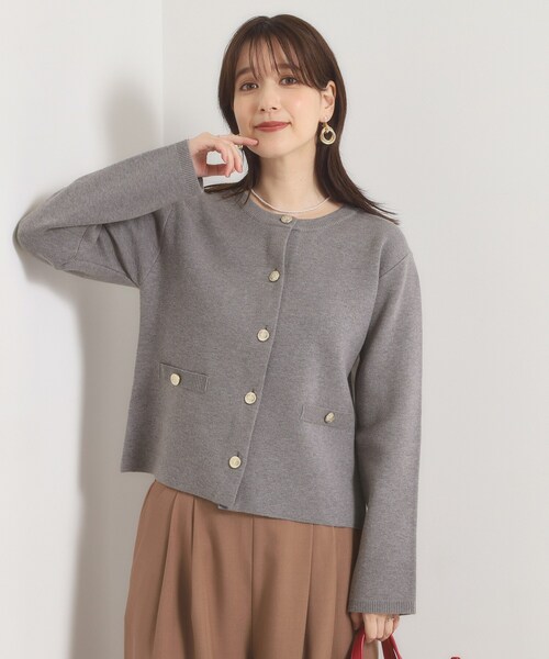ITS'DEMO（イッツデモ）の「【花粉防止】ニットジャケット（ノーカラージャケット・レディース・ダークブラウン/ブラック/チャコールグレー・00）」の8枚目の写真