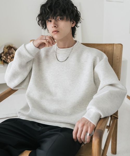 Rocky Monroe(ロッキーモンロー)の「新色追加 オーバーサイズダンボールニットフェイクレイヤードプルオーバートレーナー(スウェット・メンズ・杢グレー/オートミール/グレー/ネイビー/ブラック/ブルー・M/XL/L)」の4枚目の写真