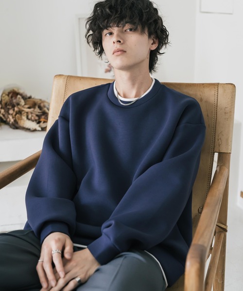 Rocky Monroe(ロッキーモンロー)の「新色追加 オーバーサイズダンボールニットフェイクレイヤードプルオーバートレーナー(スウェット・メンズ・杢グレー/オートミール/グレー/ネイビー/ブラック/ブルー・M/XL/L)」の5枚目の写真