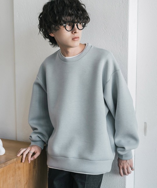 Rocky Monroe(ロッキーモンロー)の「新色追加 オーバーサイズダンボールニットフェイクレイヤードプルオーバートレーナー(スウェット・メンズ・杢グレー/オートミール/グレー/ネイビー/ブラック/ブルー・M/XL/L)」の6枚目の写真