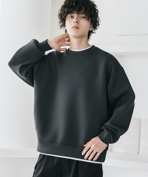 Rocky Monroe(ロッキーモンロー)の「新色追加 オーバーサイズダンボールニットフェイクレイヤードプルオーバートレーナー(スウェット・メンズ・杢グレー/オートミール/グレー/ネイビー/ブラック/ブルー・M/XL/L)」の7枚目の写真