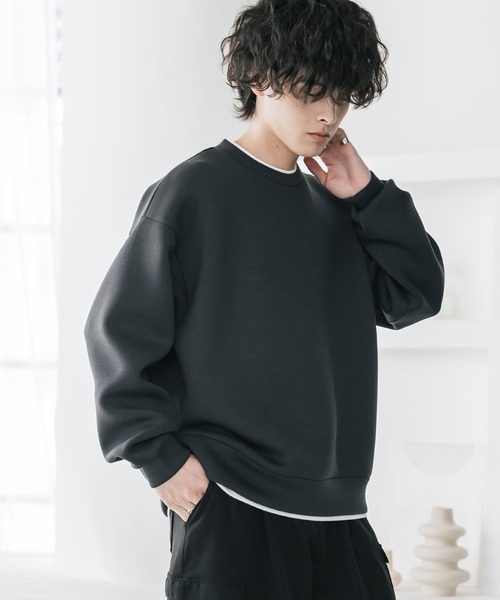 Rocky Monroe(ロッキーモンロー)の「新色追加 オーバーサイズダンボールニットフェイクレイヤードプルオーバートレーナー(スウェット・メンズ・杢グレー/オートミール/グレー/ネイビー/ブラック/ブルー・M/XL/L)」の8枚目の写真
