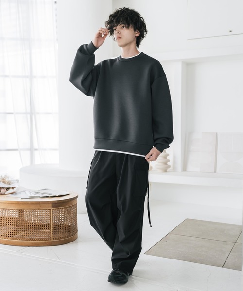 Rocky Monroe(ロッキーモンロー)の「新色追加 オーバーサイズダンボールニットフェイクレイヤードプルオーバートレーナー(スウェット・メンズ・杢グレー/オートミール/グレー/ネイビー/ブラック/ブルー・M/XL/L)」の11枚目の写真