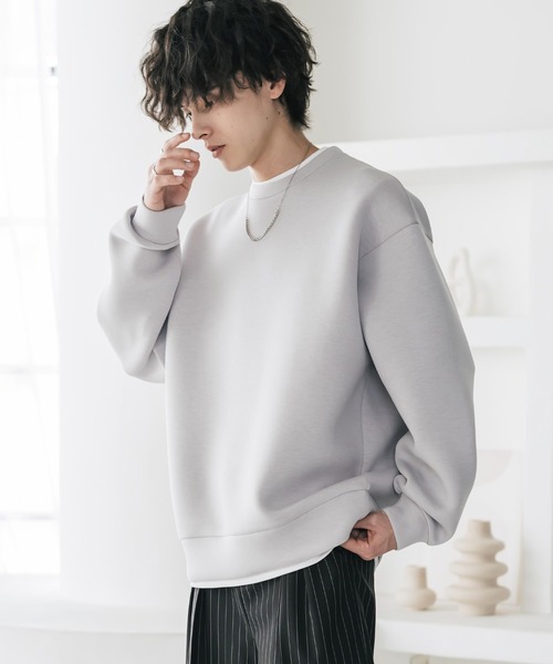 Rocky Monroe(ロッキーモンロー)の「新色追加 オーバーサイズダンボールニットフェイクレイヤードプルオーバートレーナー(スウェット・メンズ・杢グレー/オートミール/グレー/ネイビー/ブラック/ブルー・M/XL/L)」の13枚目の写真