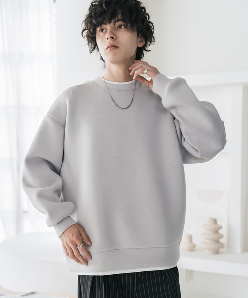 Rocky Monroe(ロッキーモンロー)の「新色追加 オーバーサイズダンボールニットフェイクレイヤードプルオーバートレーナー(スウェット・メンズ・杢グレー/オートミール/グレー/ネイビー/ブラック/ブルー・M/XL/L)」の14枚目の写真
