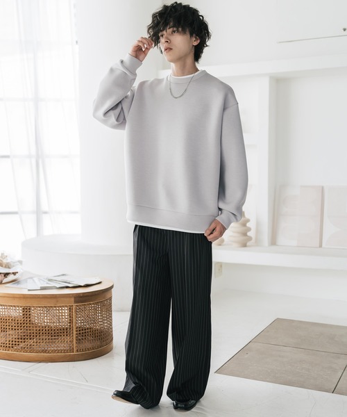 Rocky Monroe(ロッキーモンロー)の「新色追加 オーバーサイズダンボールニットフェイクレイヤードプルオーバートレーナー(スウェット・メンズ・杢グレー/オートミール/グレー/ネイビー/ブラック/ブルー・M/XL/L)」の15枚目の写真