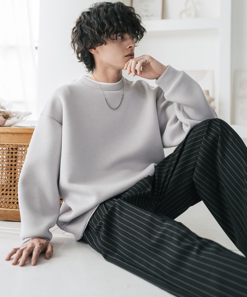 Rocky Monroe(ロッキーモンロー)の「新色追加 オーバーサイズダンボールニットフェイクレイヤードプルオーバートレーナー(スウェット・メンズ・杢グレー/オートミール/グレー/ネイビー/ブラック/ブルー・M/XL/L)」の18枚目の写真