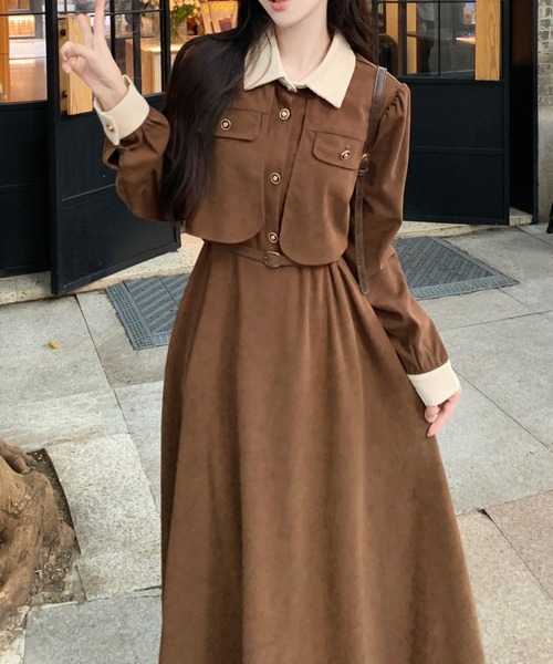 FAVORITO(ファヴォリート)の「襟・袖口配色切り替えロングワンピース(ワンピース・レディース・ブラウン/ブラック・F)」の10枚目の写真