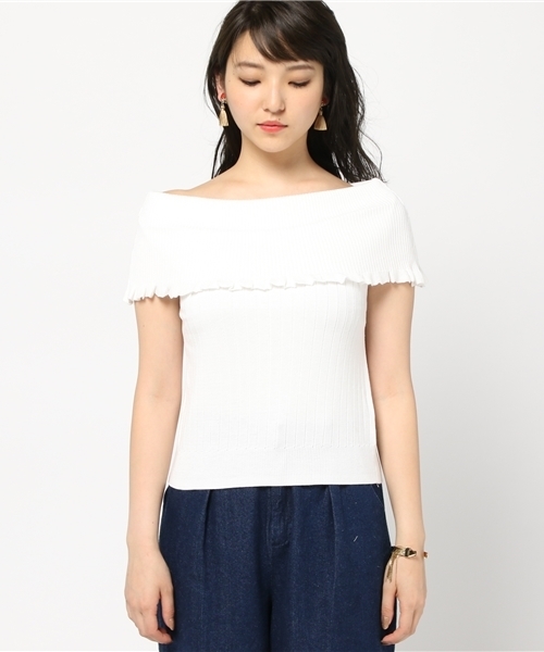 goocy(グースィー)の「綿混オフショルKnitトップ(ニット/セーター・レディース・ブラック/ベビーピンク/ホワイト/ライトグレー・FREE)」の5枚目の写真