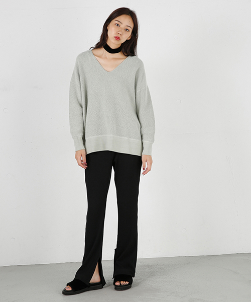 MOUSSY（マウジー）の「RIB FLARE PT（その他パンツ・レディース・ブラック/ネイビー/トップグレー・FREE）」の2枚目の写真