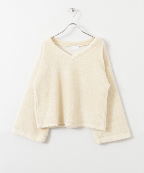 KBF（ケイビーエフ）の「KBF Vネックボアプルオーバー（Tシャツ/カットソー・レディース・キャメル/オフホワイト/グレー系その他・ONE）」の4枚目の写真
