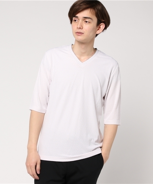 Semantic Design セマンティックデザイン の セマンティックデザインメンズ Semantic Design Men リンクスジャガードvネック5分袖tシャツ Tシャツ カットソー Wear